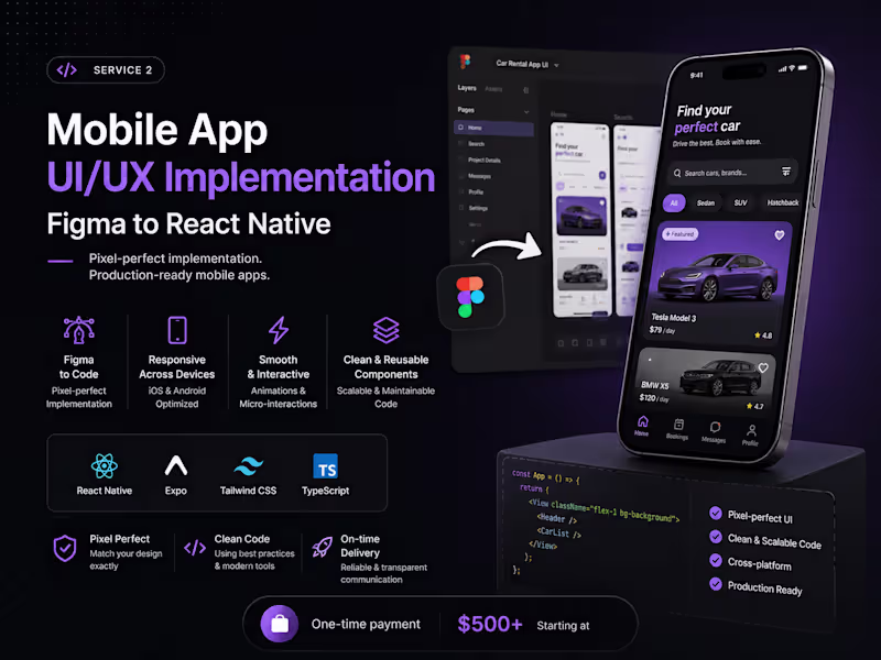 Cover image for Mobile App UI/UX Implementation | Figma to React Native