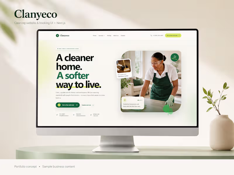 Cover image for Clanyeco — Next.js Cleaning Website & Booking UI