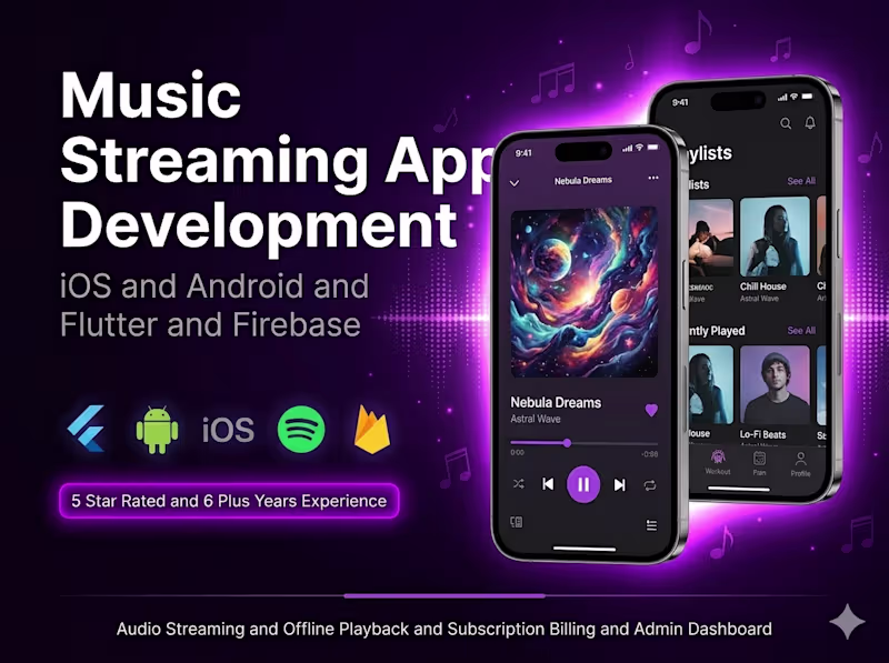 Cover image for Music Streaming App Development for iOS and Android with Flutter