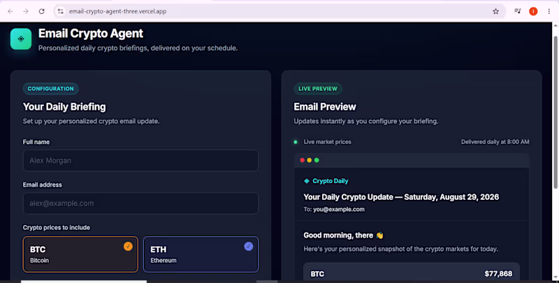 Cover image for Custom Autonomous AI Crypto Email Alert Agent