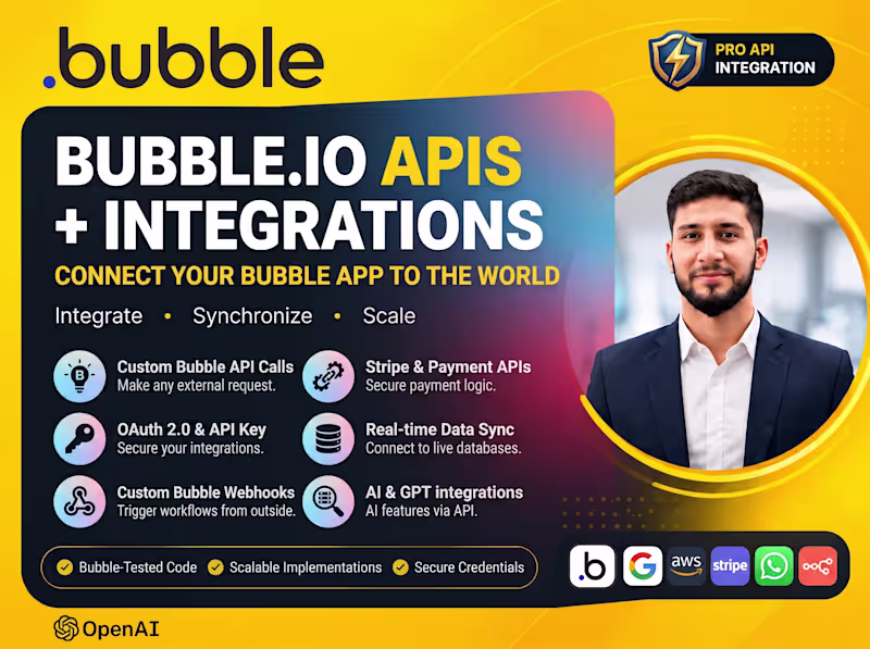 Cover image for I will integrate any third-party API into your Bubble.io app