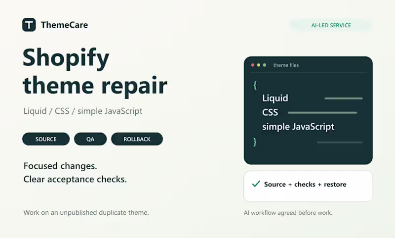 Cover image for Shopify Theme Repair | Liquid, CSS & Simple JavaScript