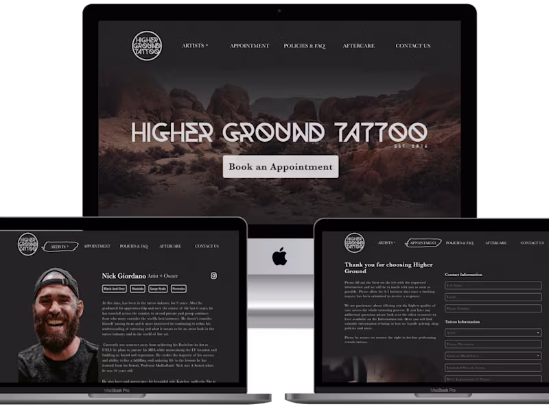 Cover image for Higher Ground Tattoo: Website + Branding