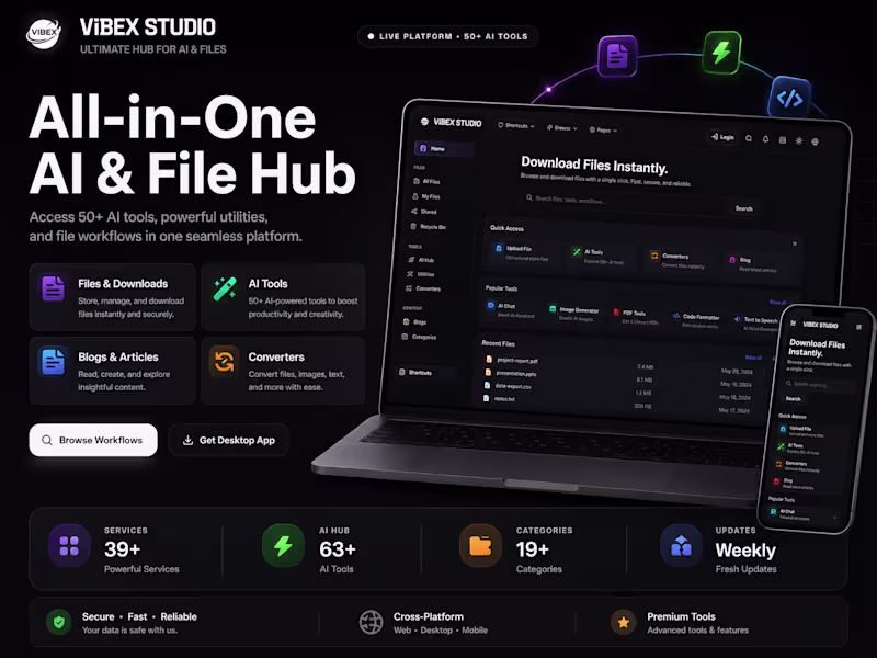 Cover image for VIBEX STUDIO - Files, Utilities, Blogs & Browser Workflows
