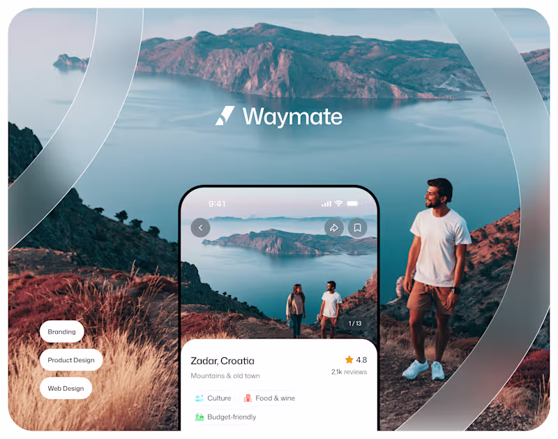 Cover image for Waymate — AI Travel App · Branding, Web design