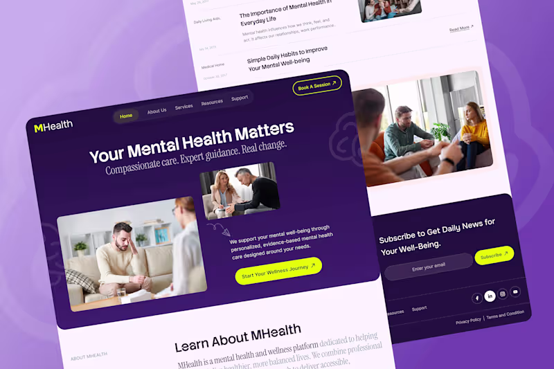 Cover image for Mental Health Care Landing Page Design
