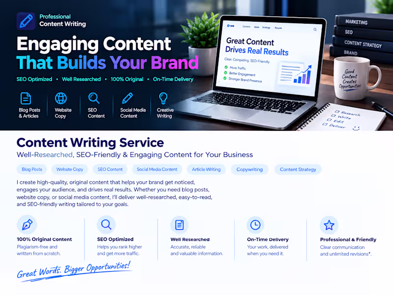 Cover image for I Will Write Engaging, SEO-Friendly Blog Posts and Website Conte