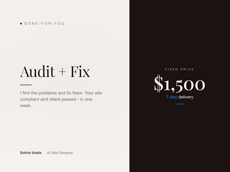 Cover image for Accessibility Audit + Fix - Compliant Site in 7 Days