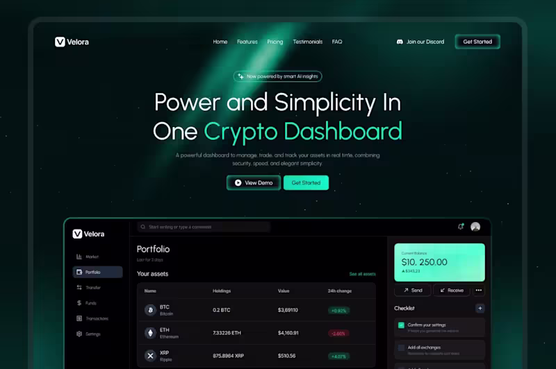 Cover image for Velora — Crypto Dashboard Landing Page