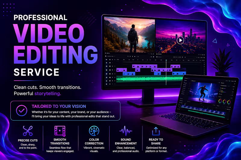 Cover image for Video editing with subtitles, voiceovers.