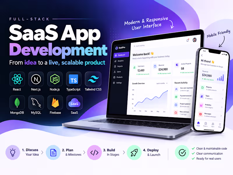 Cover image for Full-Stack SaaS App Development | React, Next.js & Node.js