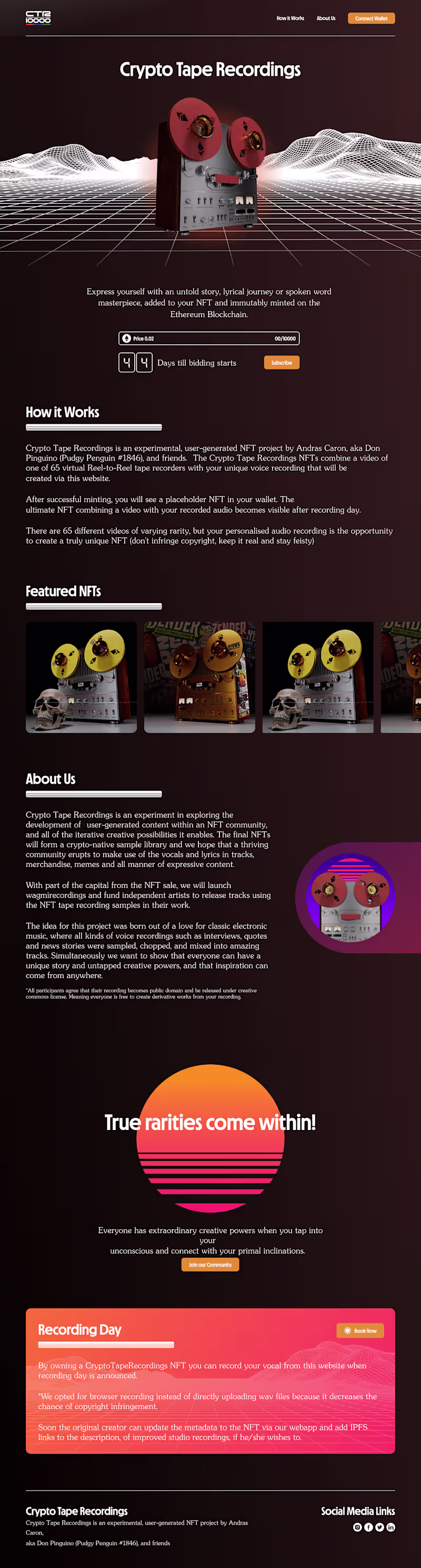 Cover image for Crypto Tape Recordings - NFT Landing Page Project