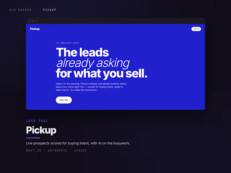 Cover image for Pickup, a buying-intent lead tool for independent agents