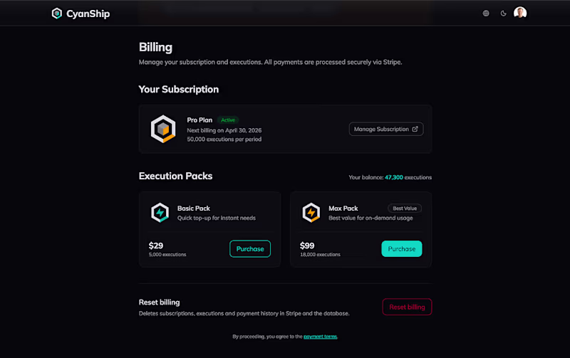 Cover image for Stripe Billing Integration for CyanShip.
