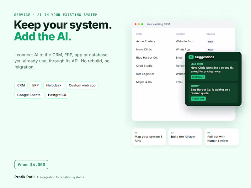 Cover image for Add AI to Your Existing CRM, ERP or SaaS App in 4 Weeks