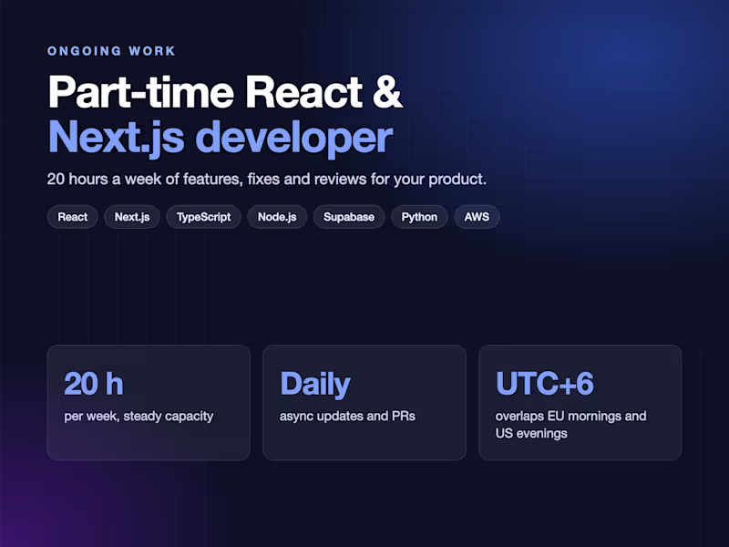 Cover image for Part-time React & Next.js Developer (20 hours/week)