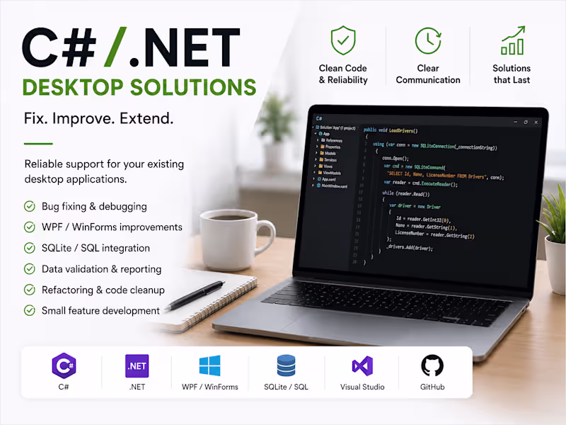 Cover image for Fix & Improve C#/.NET Desktop Applications