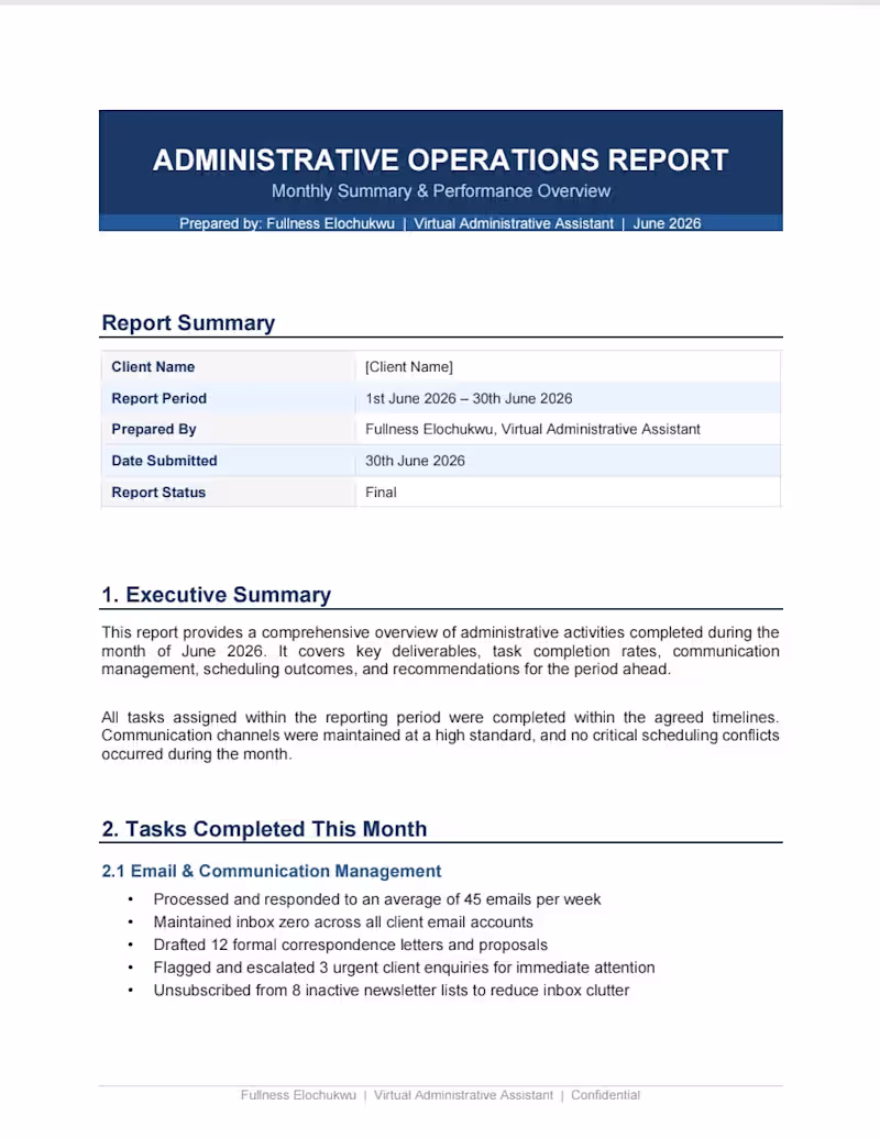 Cover image for Monthly Admin Report
