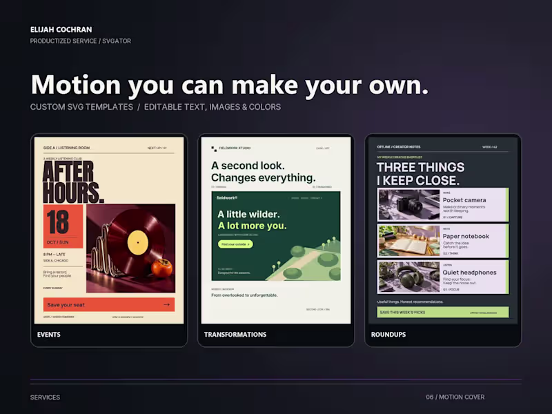 Cover image for Custom Editable SVG Motion Templates