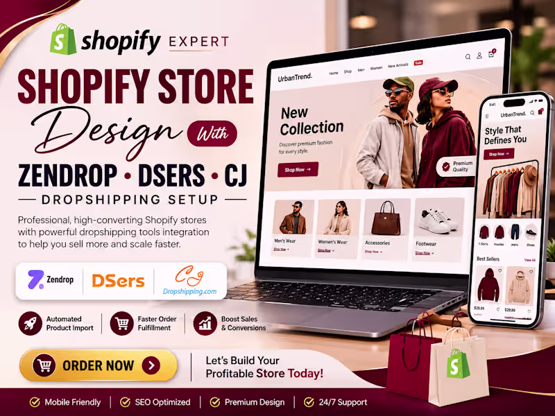 Cover image for  Design Shopify Store With Zendrop DSers CJ Dropshipping Setup