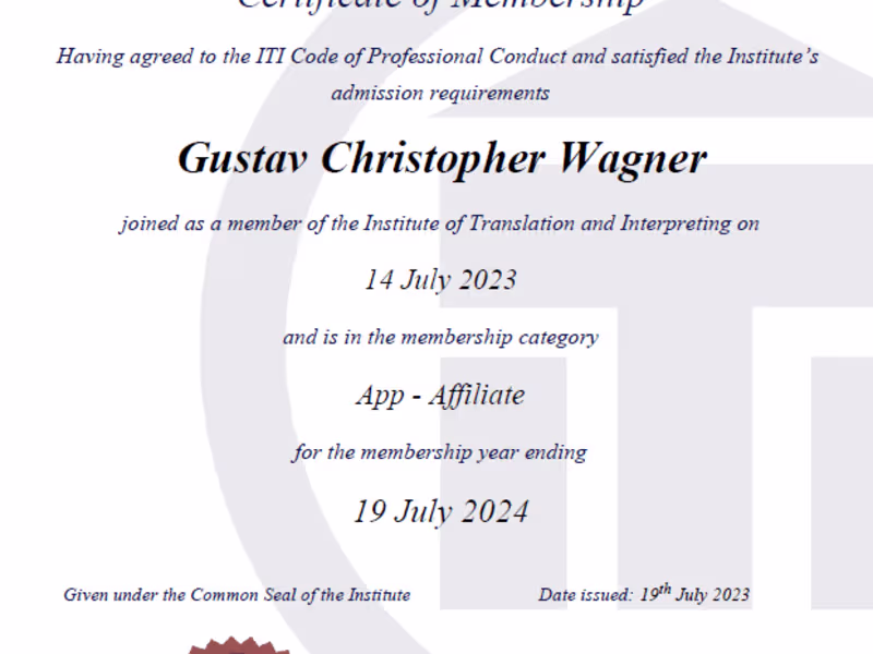 Cover image for ITI (Institute of Translation and Interpreting - UK) Cert