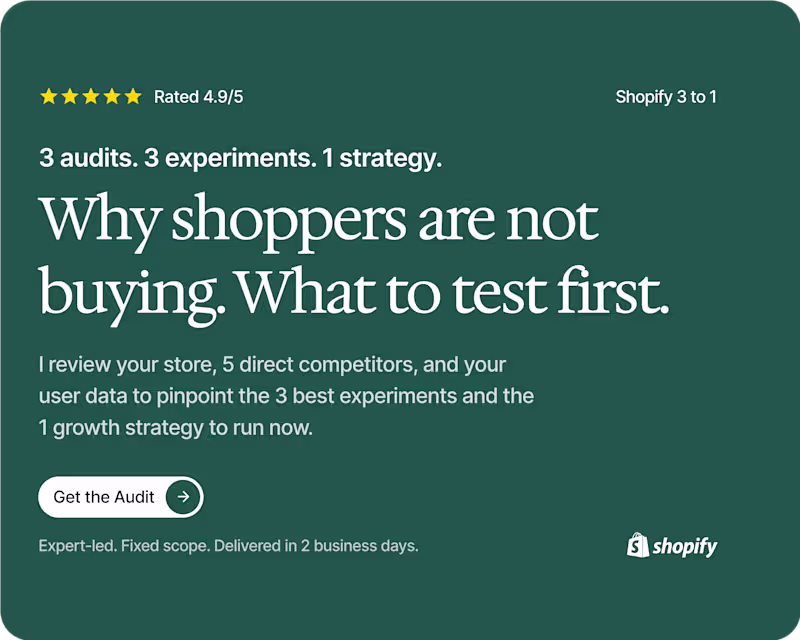 Cover image for Shopify CRO: 3 Audits, 3 Experiments, 1 Strategy