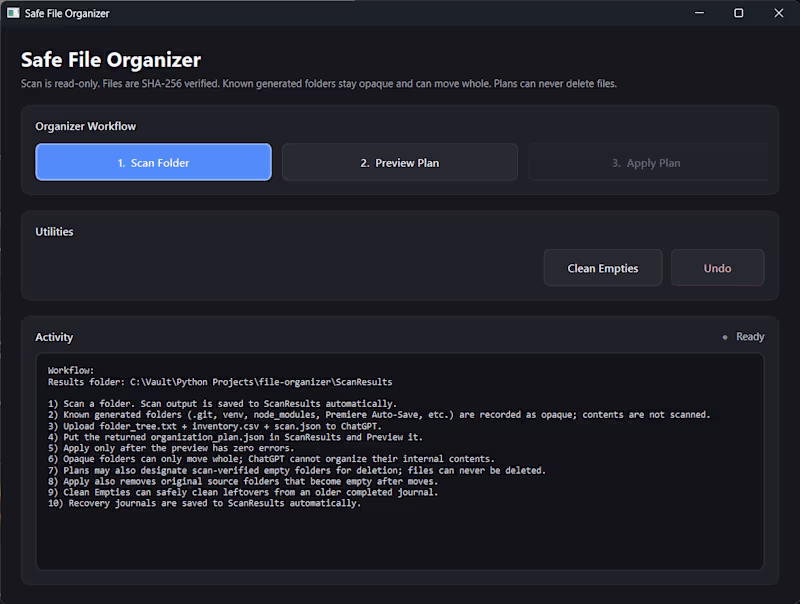 Cover image for File Organizer
Built a safety-first desktop