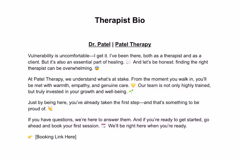 Cover image for Sample Therapist Bio