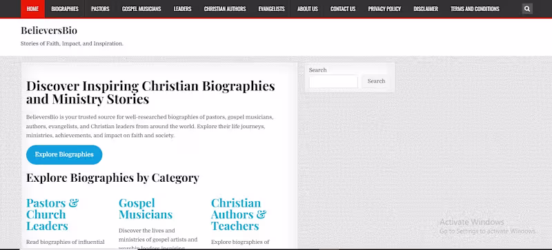 Cover image for BelieversBio - A Christian Biography Website
