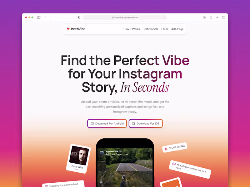 Cover image for InstaVibe: AI App Landing Page Design