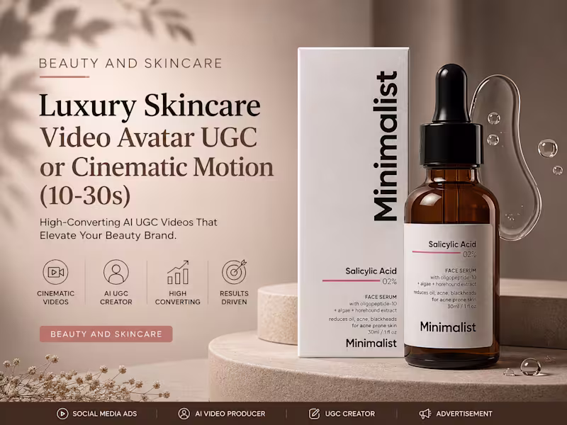 Cover image for Luxury Skincare Video Avatar UGC or Cinematic Motion (10-30s)