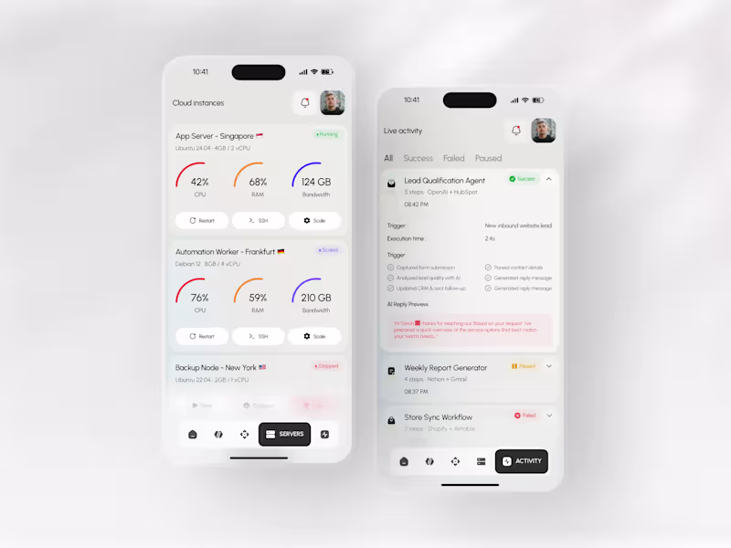 Cover image for Cloud Instances & AI Automation SaaS Mobile App Design