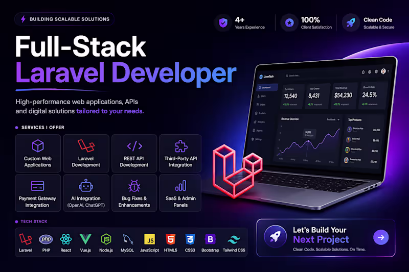 Cover image for I will develop and fix PHP laravel admin panel API and website
