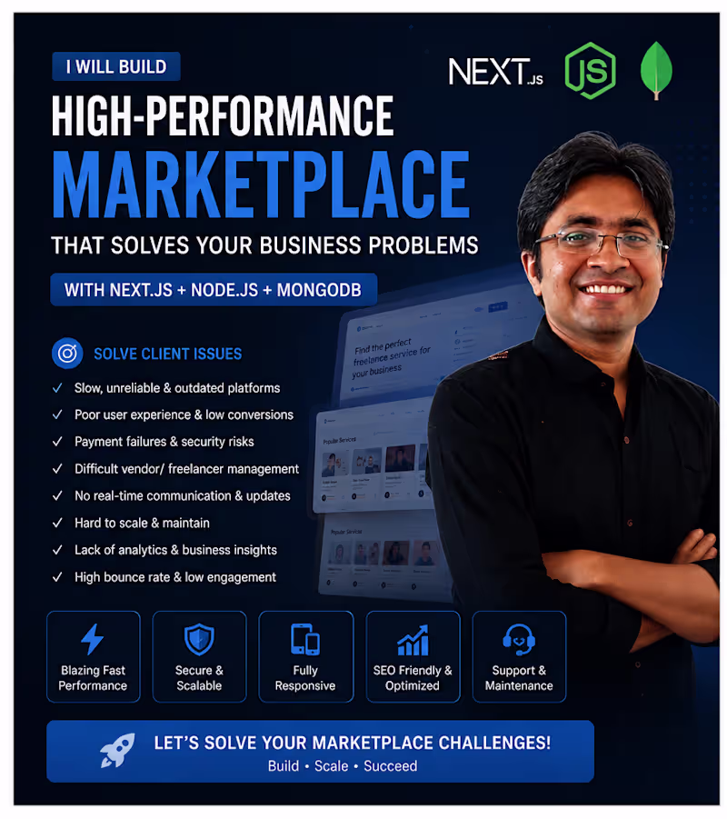 Cover image for Custom B2B & Marketplace Development. Next.js, Node.js & MongoDB