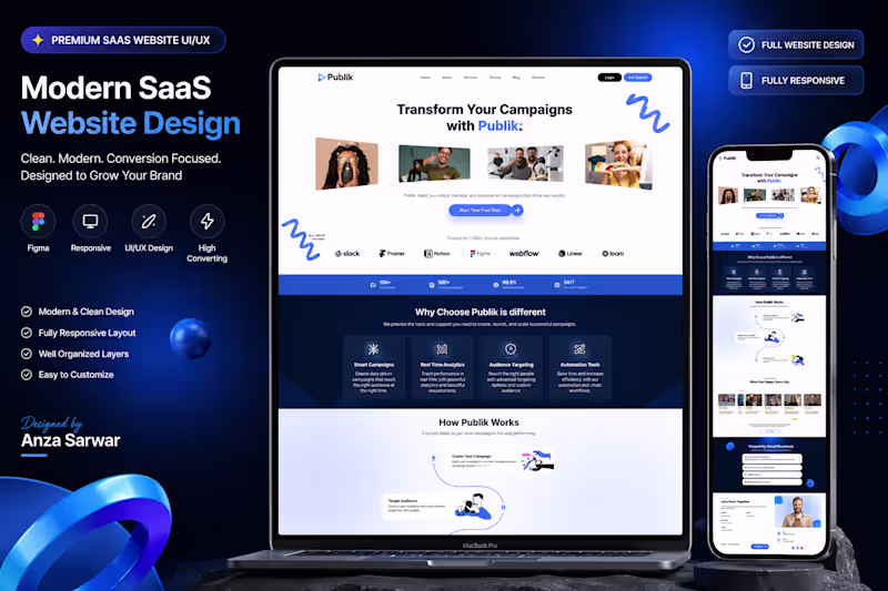 Cover image for Premium Website UI/UX Design in Figma | Modern SaaS, Startup & B