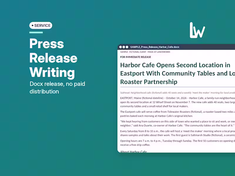 Cover image for Press Release Writing | Small Business News, Ready to Send