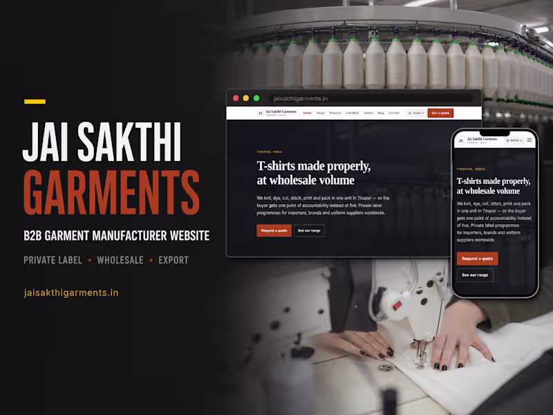 Cover image for Jai Sakthi Garments B2B Manufacturer & Export Website