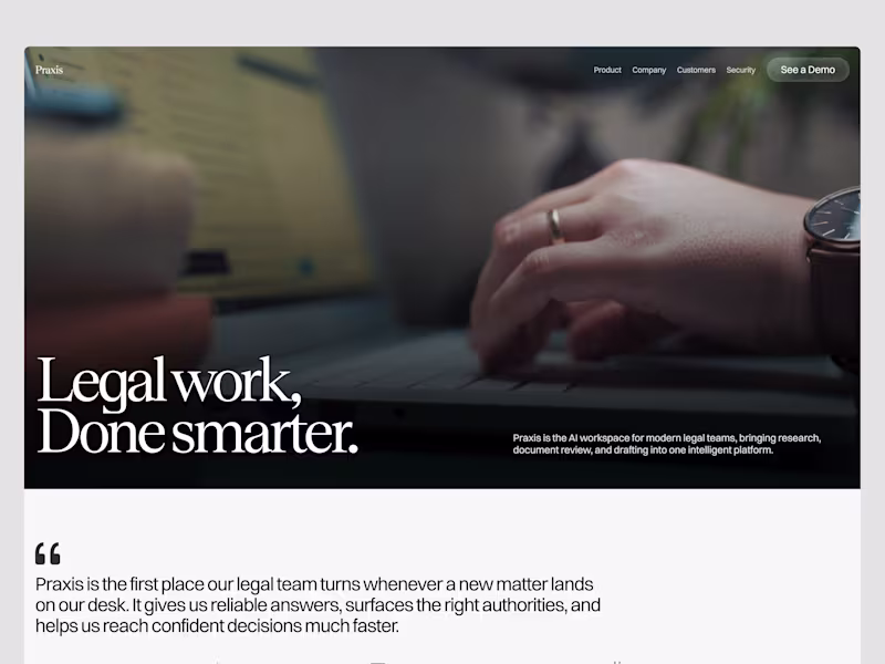 Cover image for Praxis AI Legal Platform Website Design and Framer Development