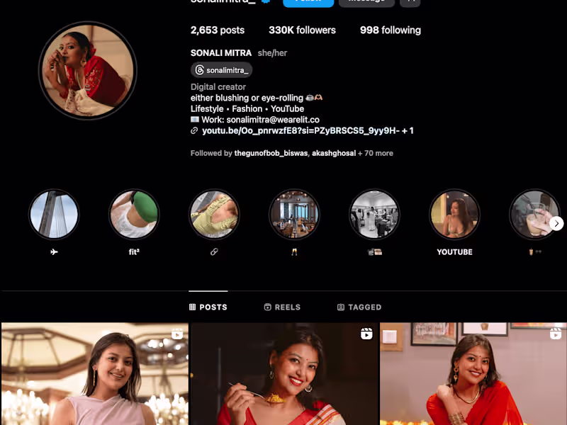 Cover image for Social Media Consultant for SONALI MITRA (@sonalimitra_)