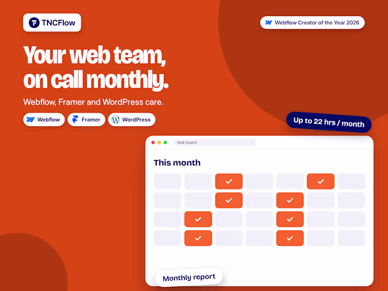 Cover image for Monthly Website Care & Development: Webflow, Framer, WordPress