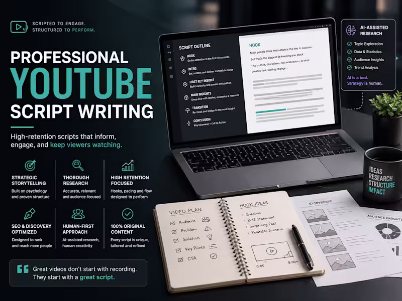 Cover image for Professional YouTube Script Writing for High-Retention Videos 