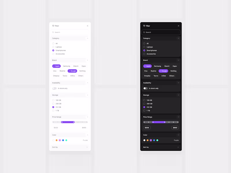 Cover image for Filter Menu UI Design for Website