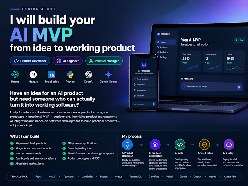 Cover image for I will build your AI MVP from idea to working product
