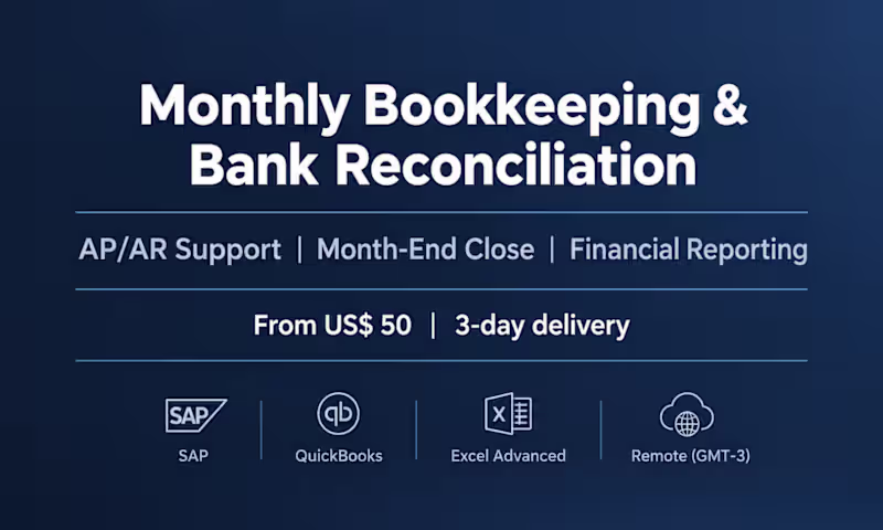 Cover image for Monthly bookkeeping, bank reconciliation, AP/AR
