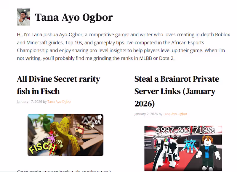 Cover image for Author Profile for a Gaming