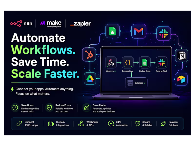 Cover image for Workflow Automation (n8n, Make, Zapier Expert)