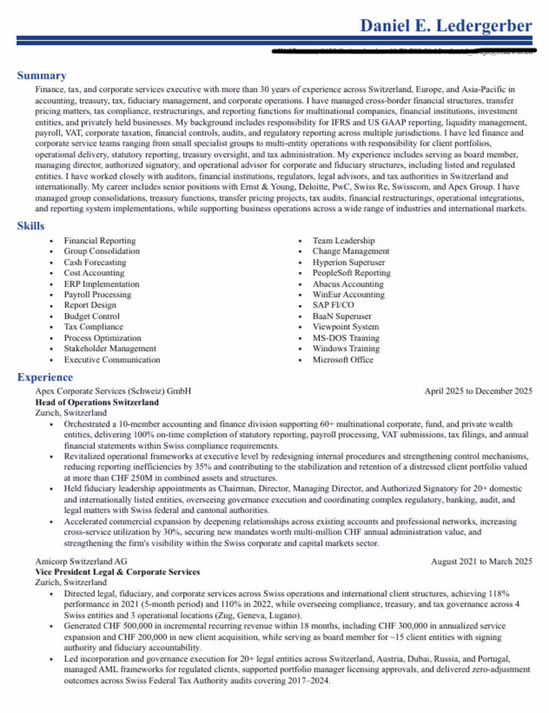 Cover image for Transformed an executive CV into