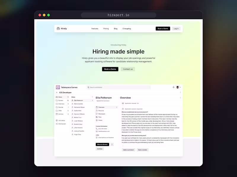 Cover image for Hirely: recruitment site concept, designed in Figma