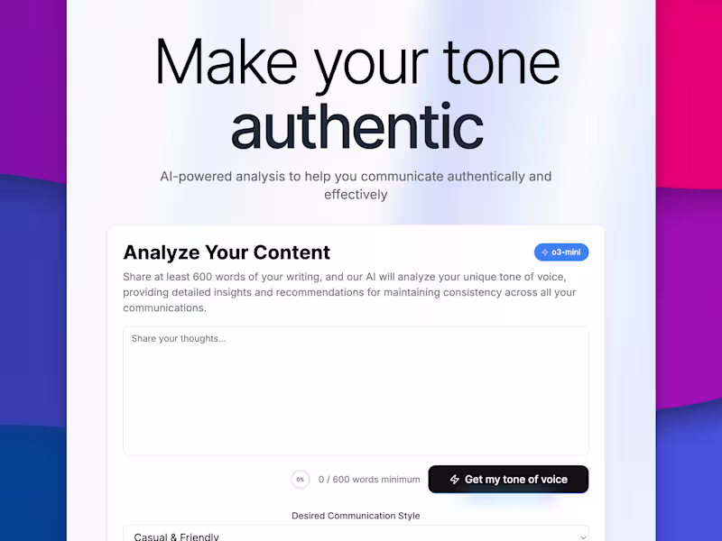 Cover image for My Tone of Voice - AI-Powered Writing Style Analysis