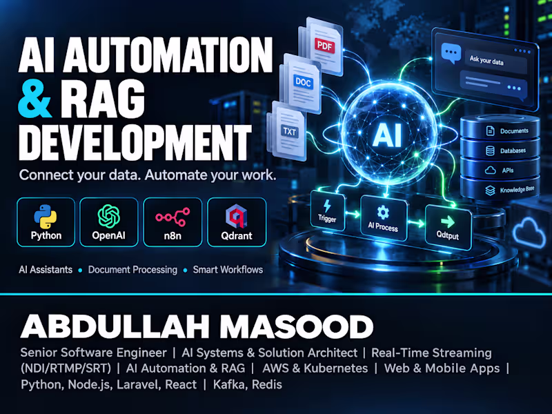 Cover image for AI Automation & RAG Development | Python, OpenAI & n8n